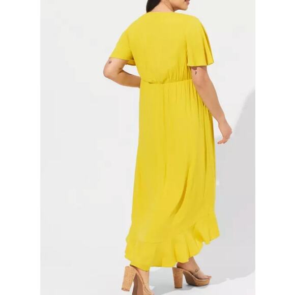 NWT! Torrid Maxi Rayon Slub Surplice Wrap Dress Yellow A-Line Plus Size 3x - Picture 4 of 6